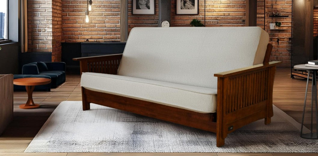 Alexa Studio Sleeper in Black Walnut Finish with Taber Cashmere Mattress - The Futon Store