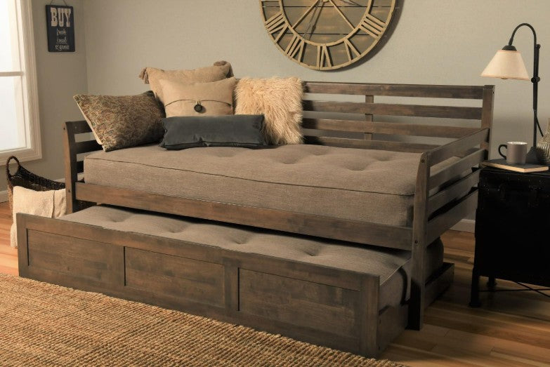 Boho Twin Daybed with Trundle Rustic Walnut - The Futon Store