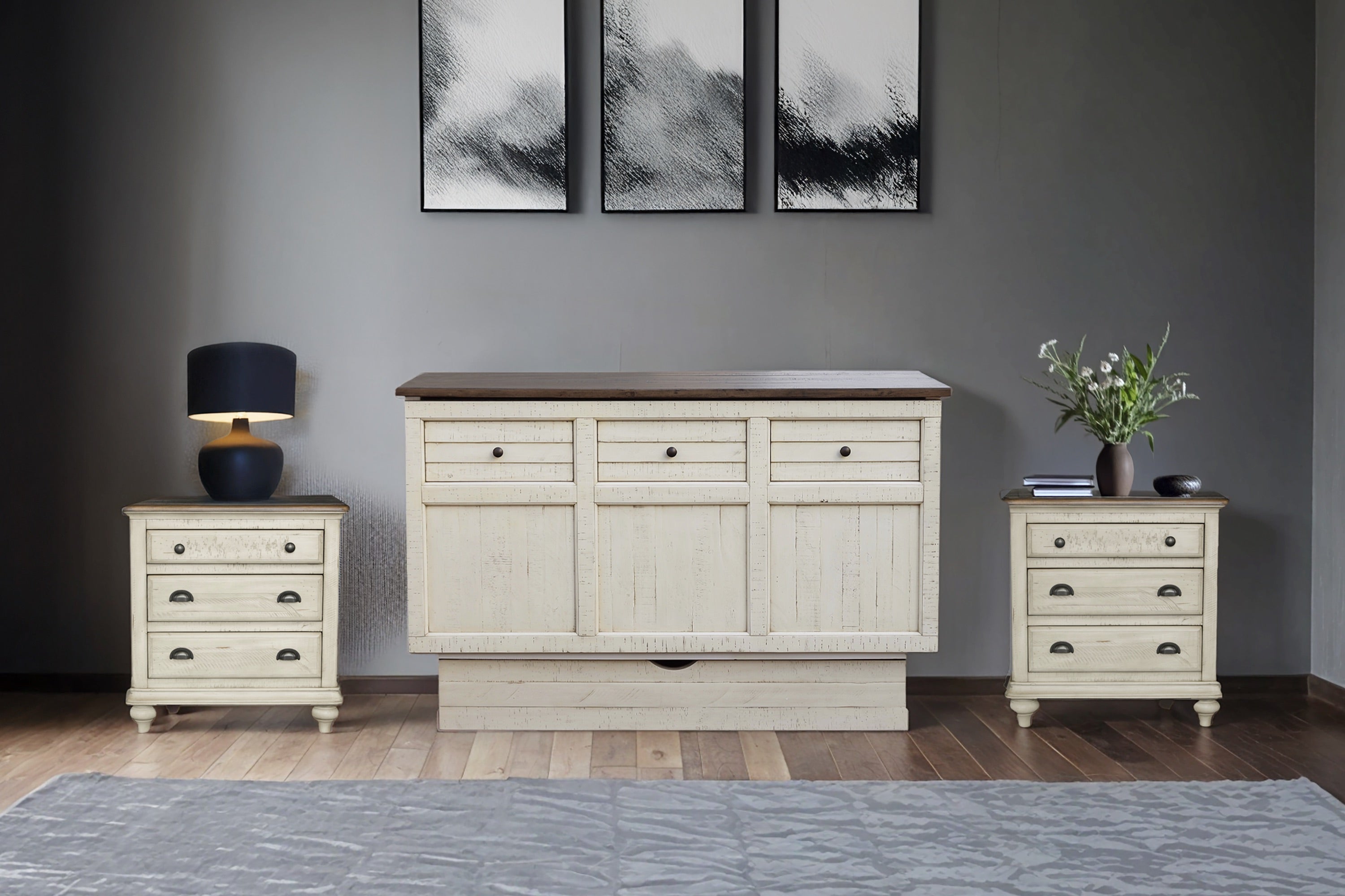 Cottage Creek Brockton Queen Murphy Cabinet Bed 2-Tone Finish - The Futon Store