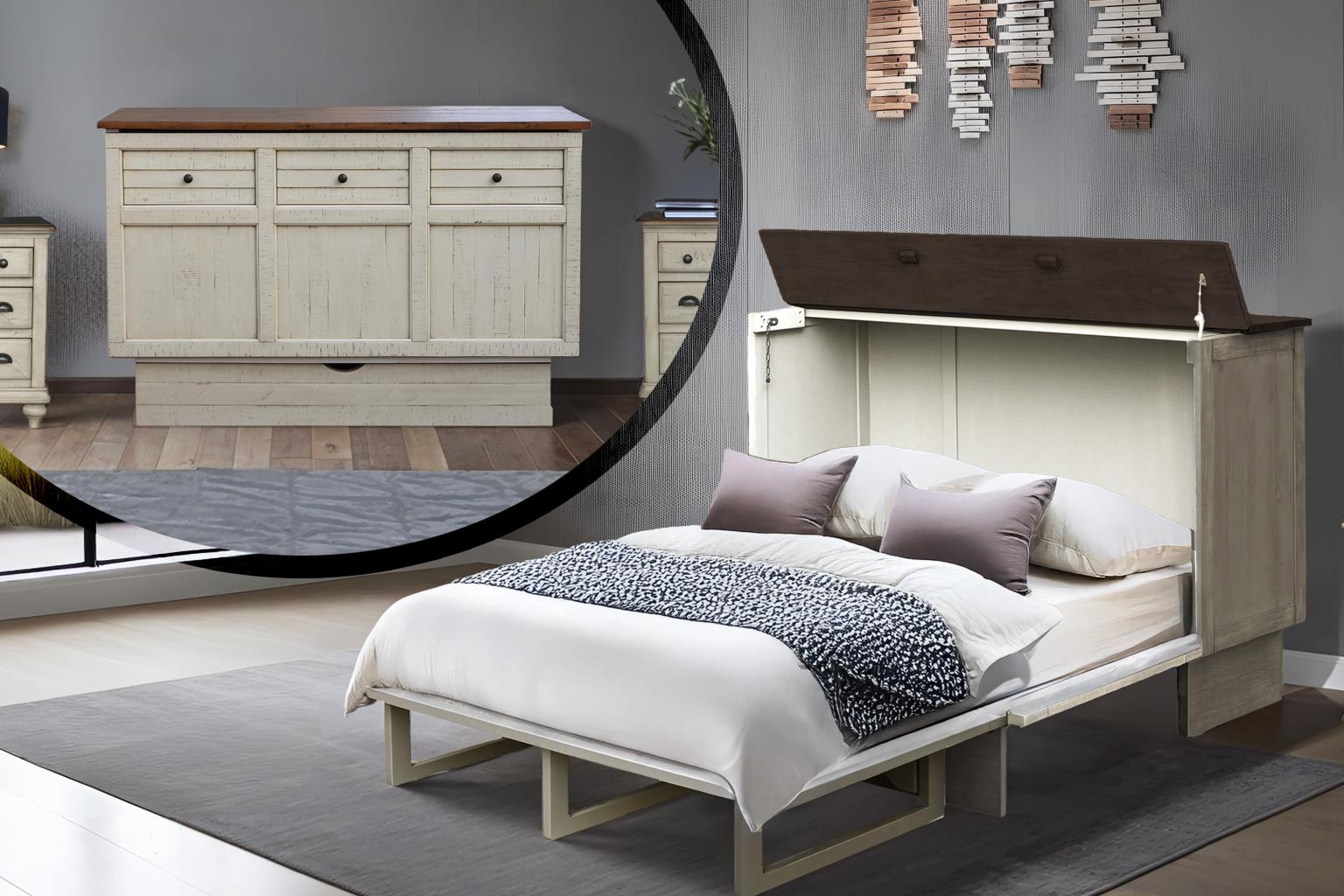 Cottage Creek Brockton Queen Murphy Cabinet Bed 2-Tone Finish - The Futon Store