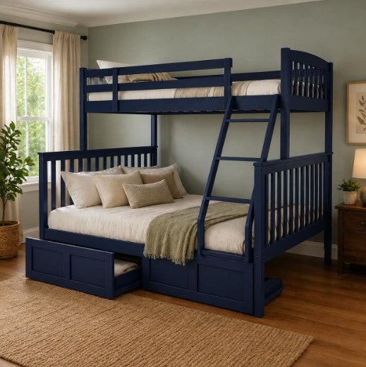 Claire Twin Over Full Bunk Bed with Drawers Navy Finish - The Futon Store
