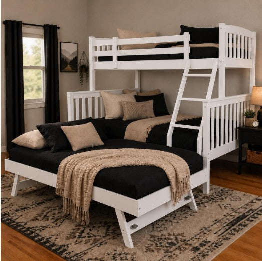 Claire Twin Over Full Bunk Bed Popup Trundle White Finish - The Futon Store