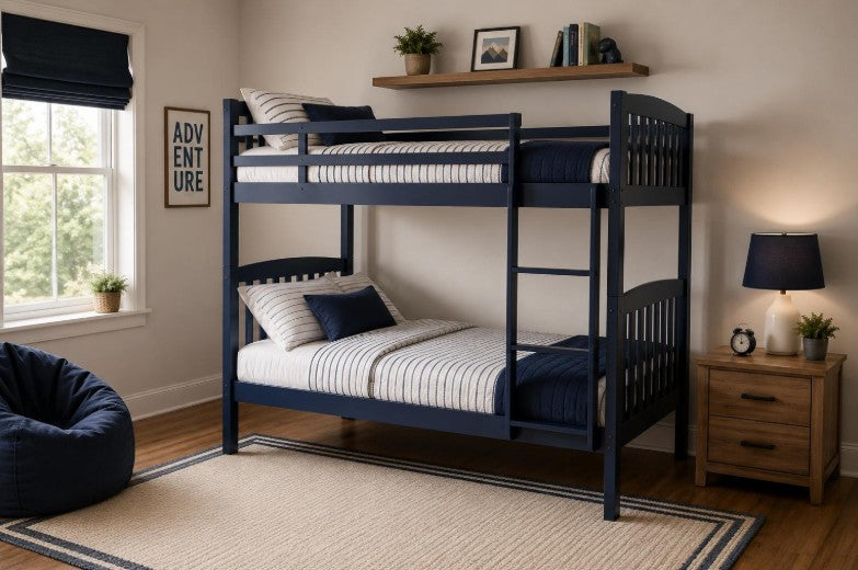 Claire Twin Twin Bunk Bed Navy Finish - The Futon Store