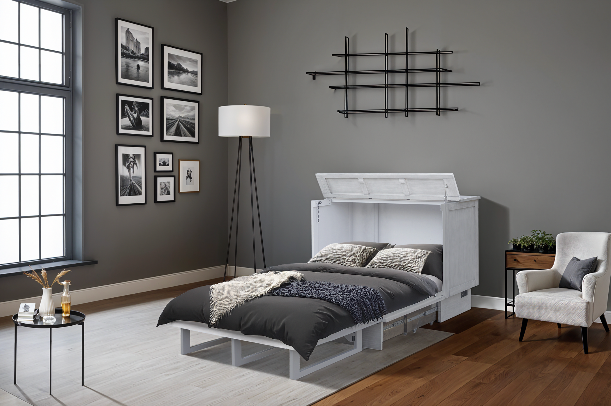 Cottage Creek Gramercy Queen Sleep Cabinet Bed Distressed White Finish - The Futon Store