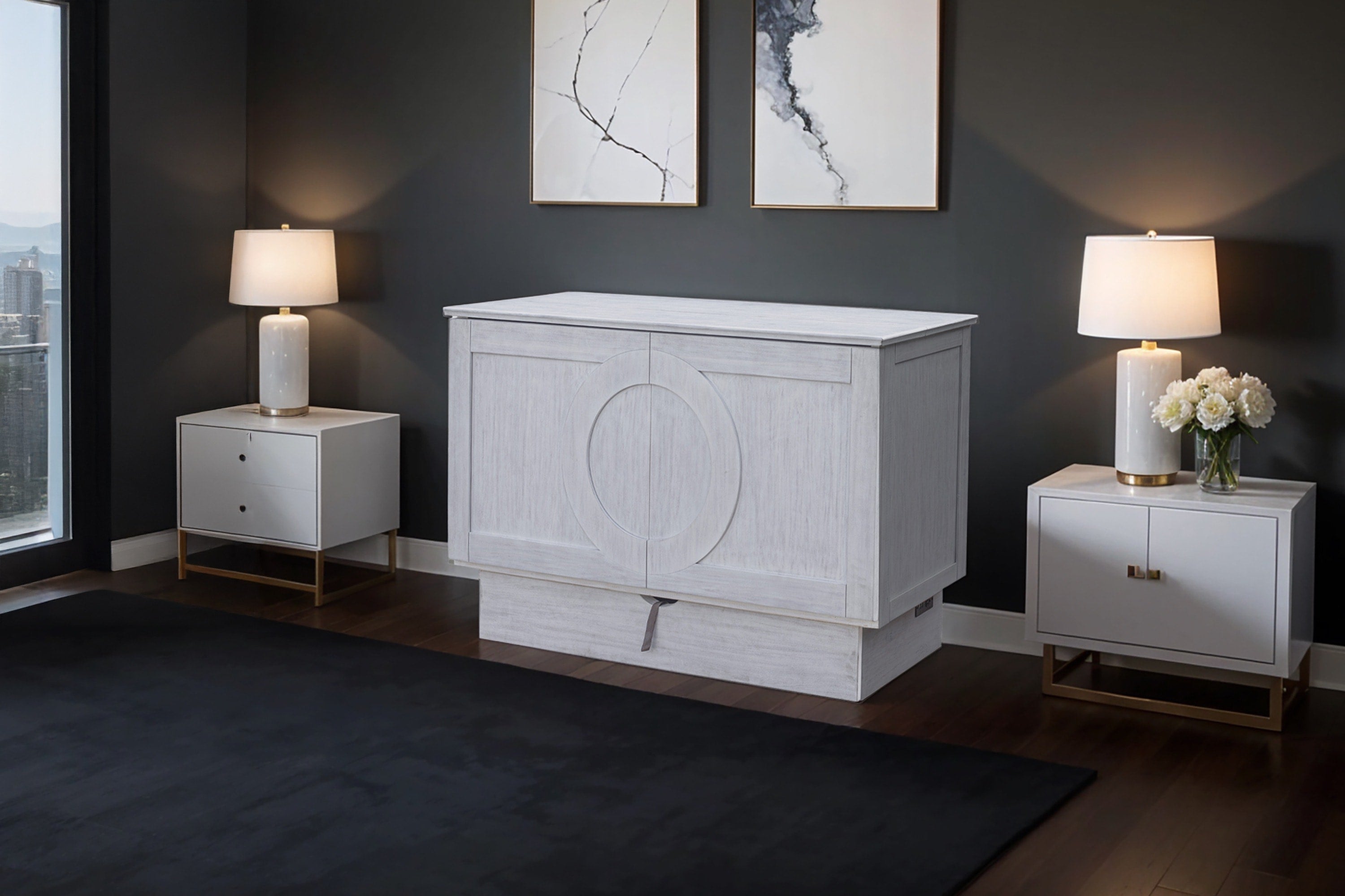 Cottage Creek Mckenzie Queen Murphy Cabinet Bed White Finish - The Futon Store