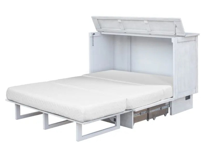 Cottage Creek Valencia Queen Sleep Cabinet Bed Distressed White Finish - The Futon Store