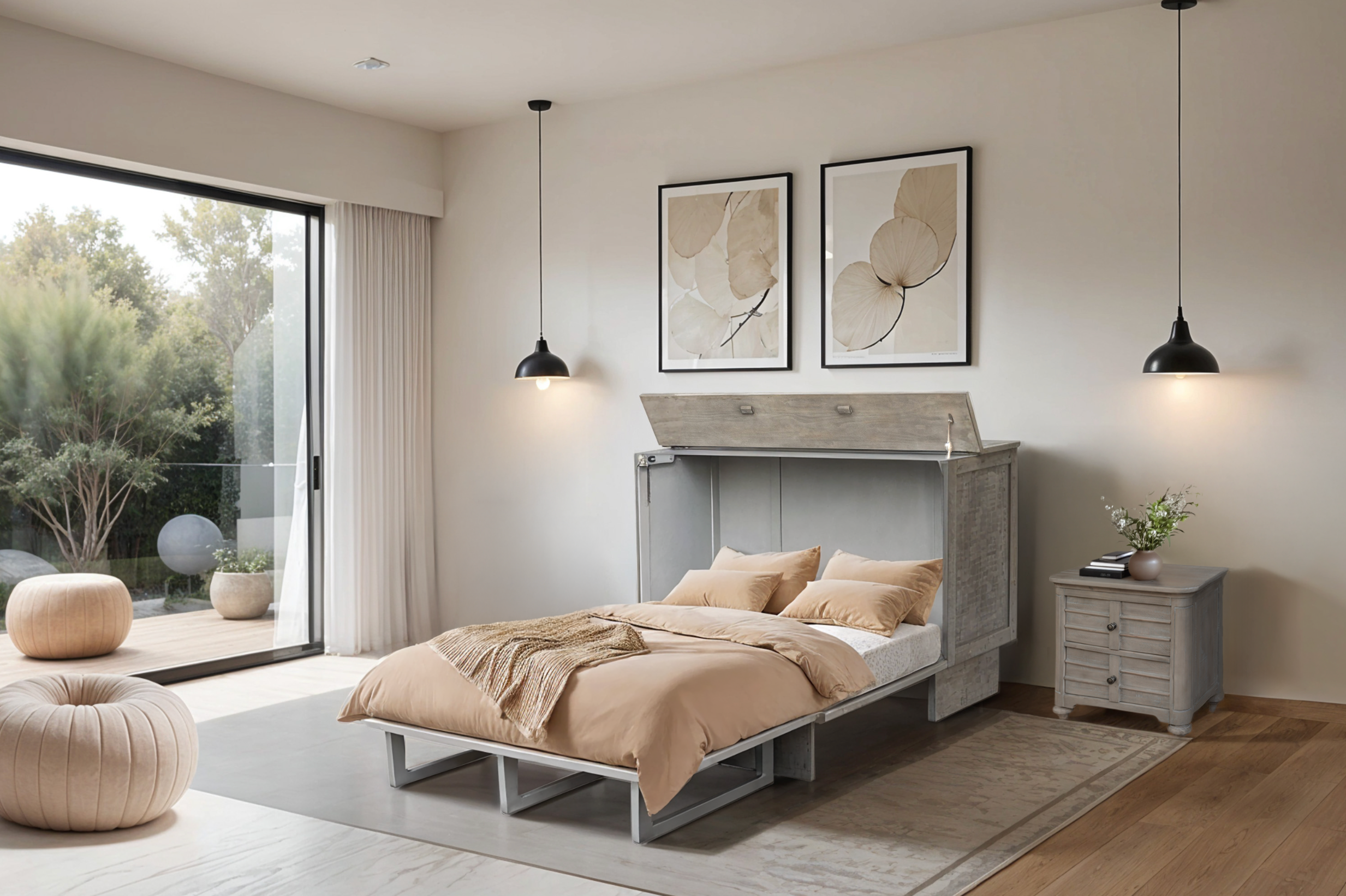 Cottage Creek Wilmington Queen Murphy Cabinet Bed Distressed Greige Finish - The Futon Store