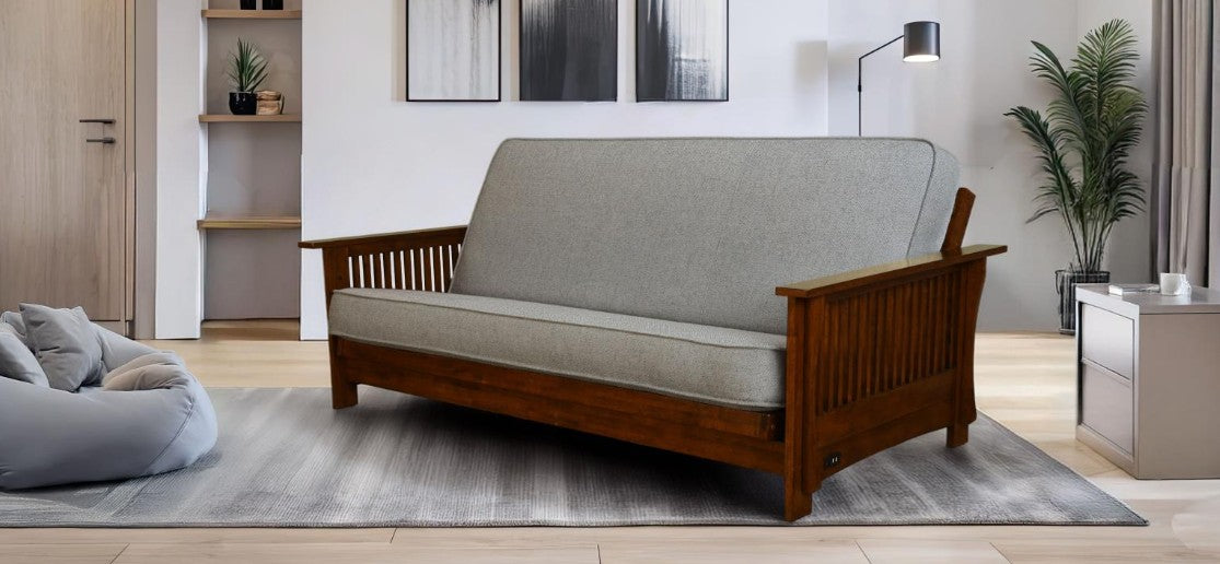 Alexa Studio Sleeper in Black Walnut Finish with Natural Beauty Cloud Mattress - The Futon Store 