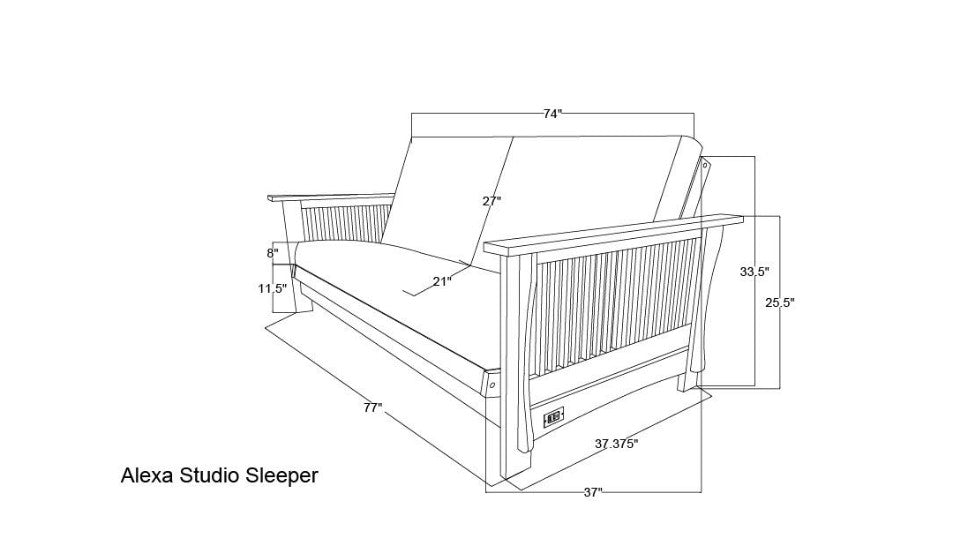 Alexa Studio Sleeper in Black Walnut Finish with Taber Cashmere Mattress - The Futon Store 