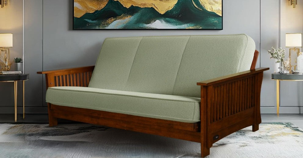 Alexa Studio Sleeper in Black Walnut Finish with Monte Toro Shell Mattress - The Futon Store 