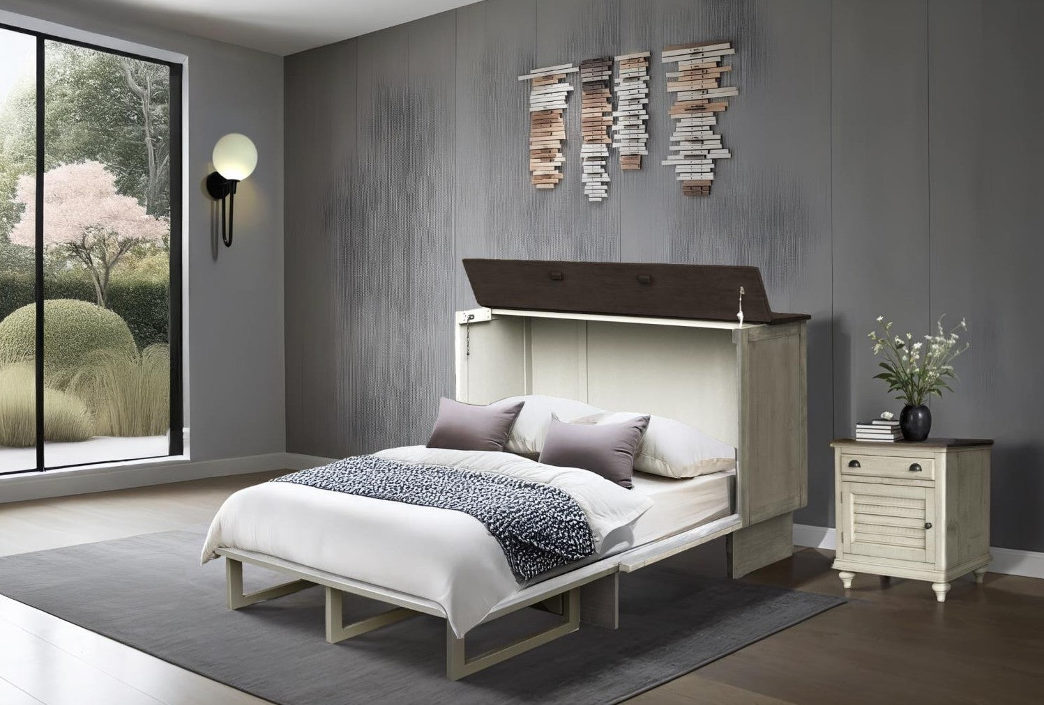 Cottage Creek Brockton Queen Murphy Cabinet Bed 2-Tone Finish - The Futon Store 