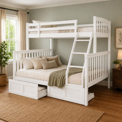 Claire Twin Over Full Bunk Bed with Drawers White Finish - The Futon Store 