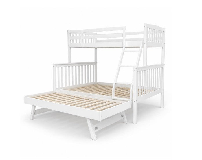 Claire Twin Over Full Bunk Bed Popup Trundle White Finish - The Futon Store 