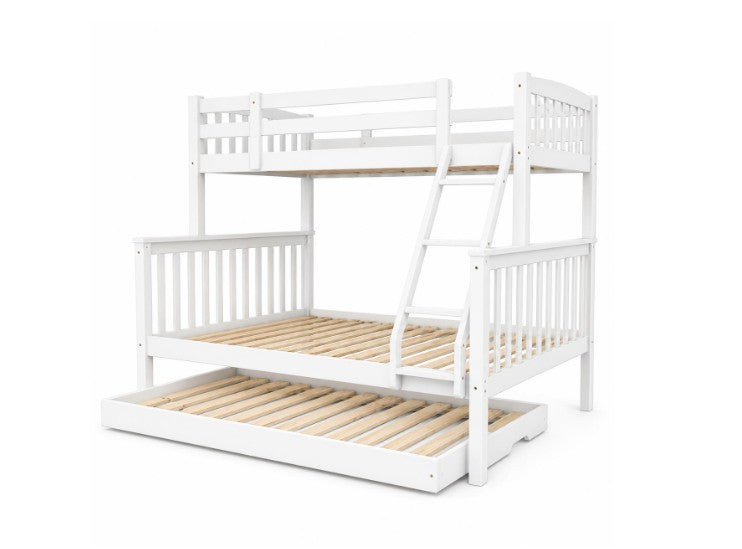 Claire Twin Over Full Bunk Bed Popup Trundle White Finish - The Futon Store 