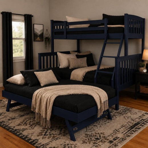 Twin Over Full Navy Bunk Bed + Options - The Futon Store 
