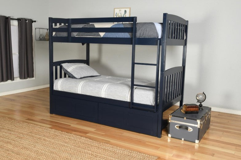 Twin Twin Navy Bunk Bed + Options - The Futon Store 