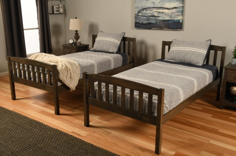 Claire Twin Twin Bunk Bed Rustic Walnut Finish - The Futon Store 