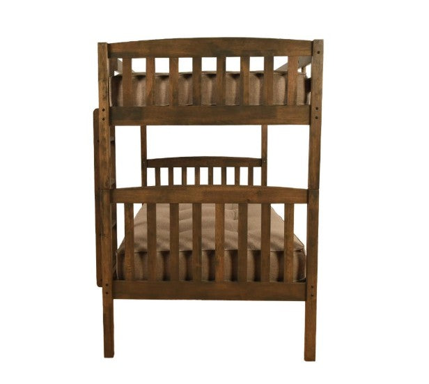 Claire Twin Twin Bunk Bed Rustic Walnut Finish - The Futon Store 