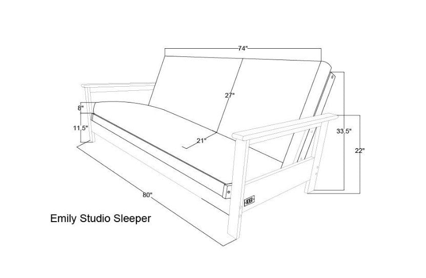 Emily Studio Sleeper in Brownstone Finish with Taber Cashmere Mattress - The Futon Store 