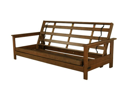 Emily Studio Sleeper in Brownstone Finish with Monte Toro Pistachio Mattress - The Futon Store 