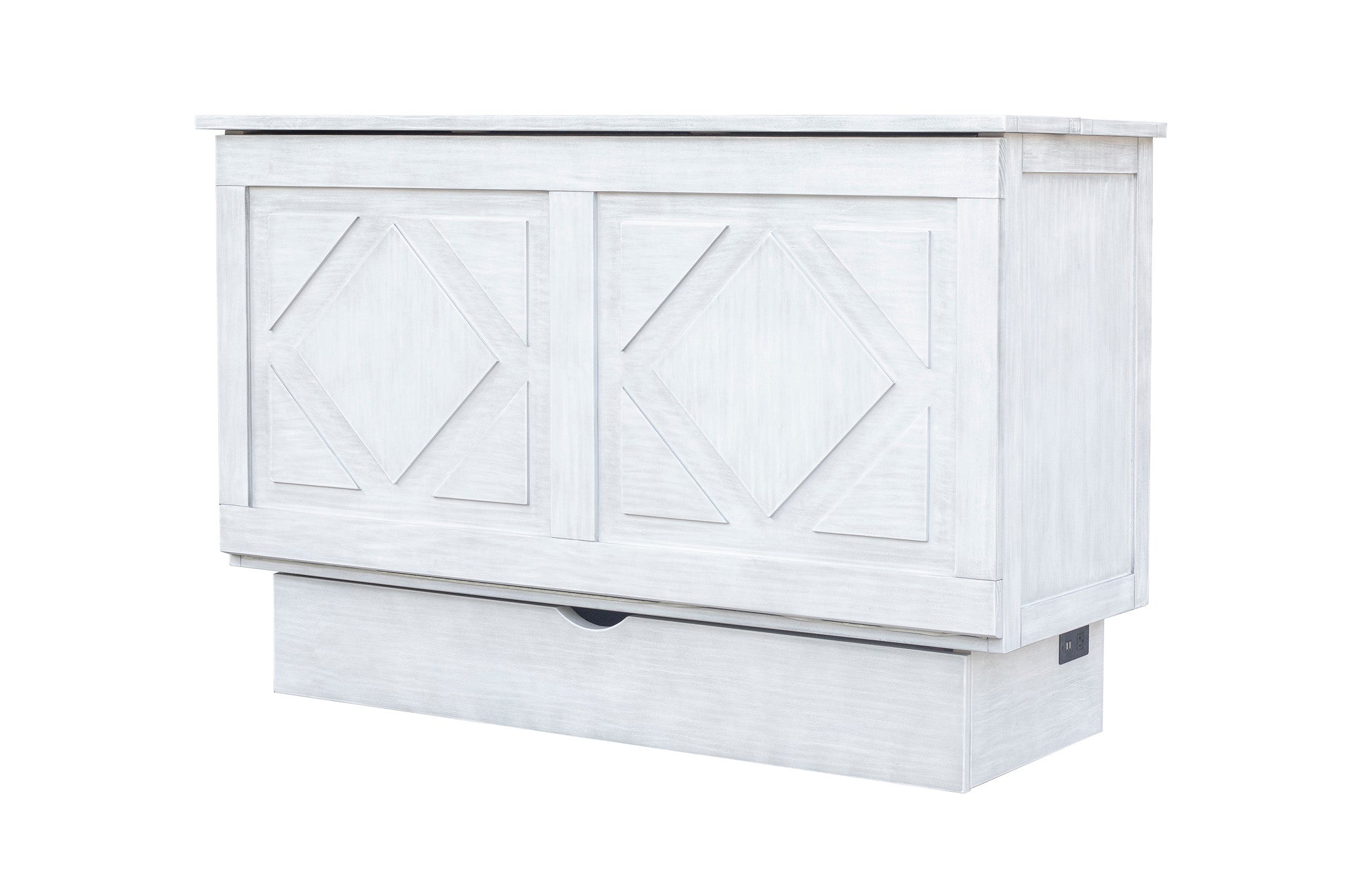 Cottage Creek Gramercy Queen Sleep Cabinet Bed Distressed White Finish - The Futon Store 