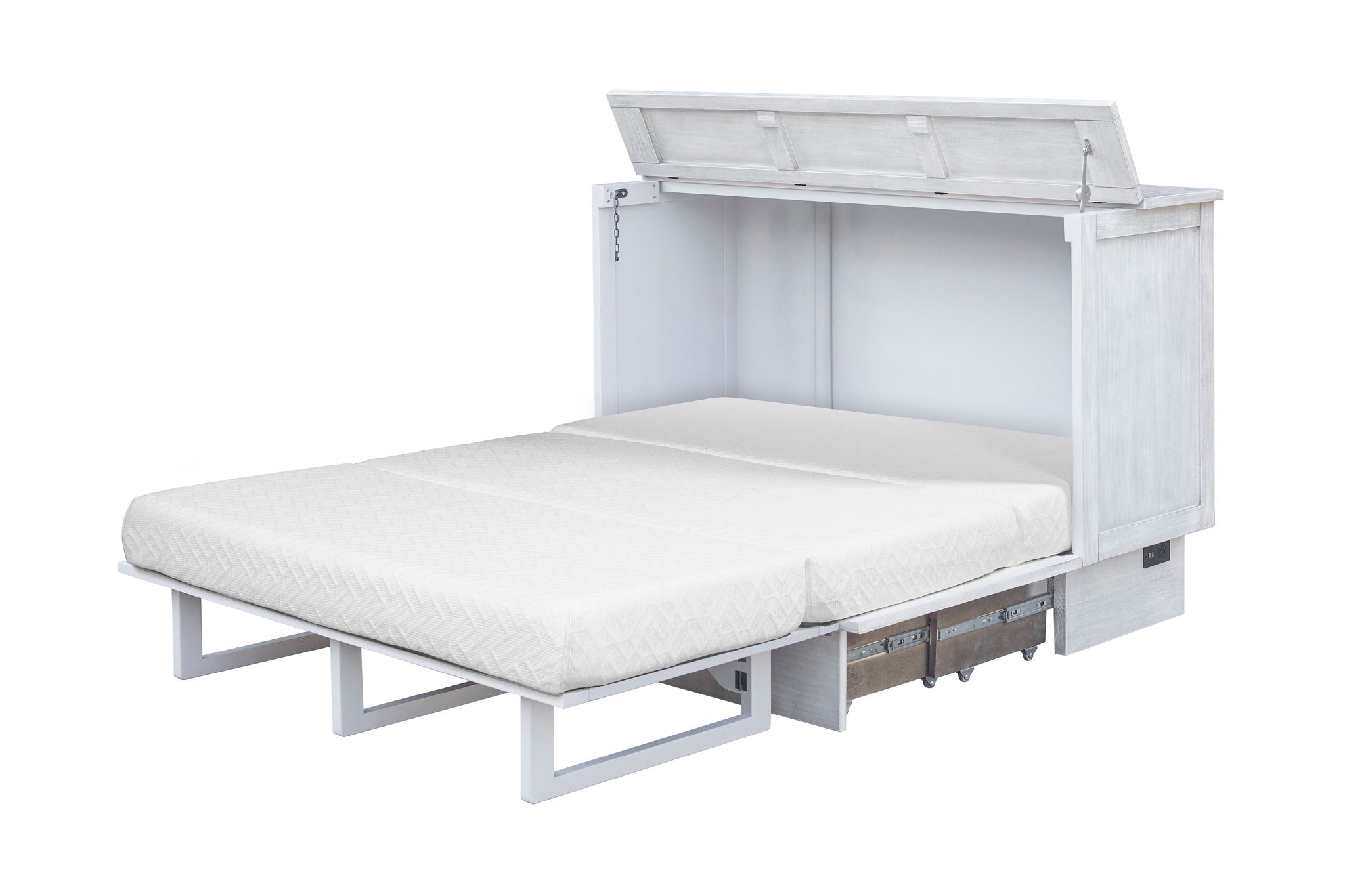 Cottage Creek Gramercy Queen Sleep Cabinet Bed Distressed White Finish - The Futon Store 