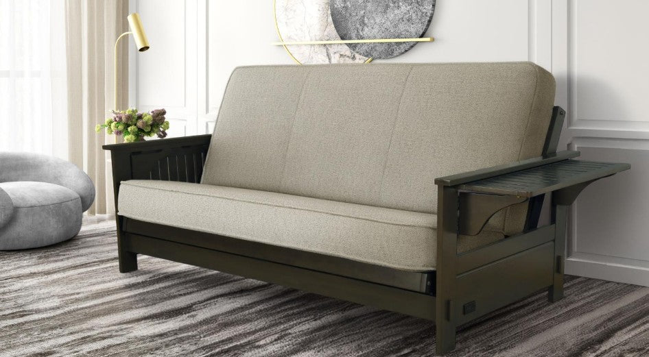 Jozie Studio Sleeper in Graystone Finish with Natural Beauty Cloud Mattress - The Futon Store 