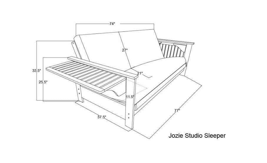 Jozie Studio Sleeper in Graystone Finish with Taber Cashmere Mattress - The Futon Store 
