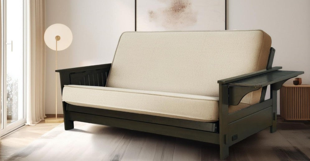 Jozie Studio Sleeper in Graystone Finish with Taber Cashmere Mattress - The Futon Store 
