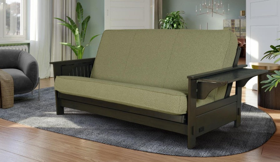 Jozie Studio Sleeper in Graystone Finish with Monte Toro Pistachio Mattress - The Futon Store 