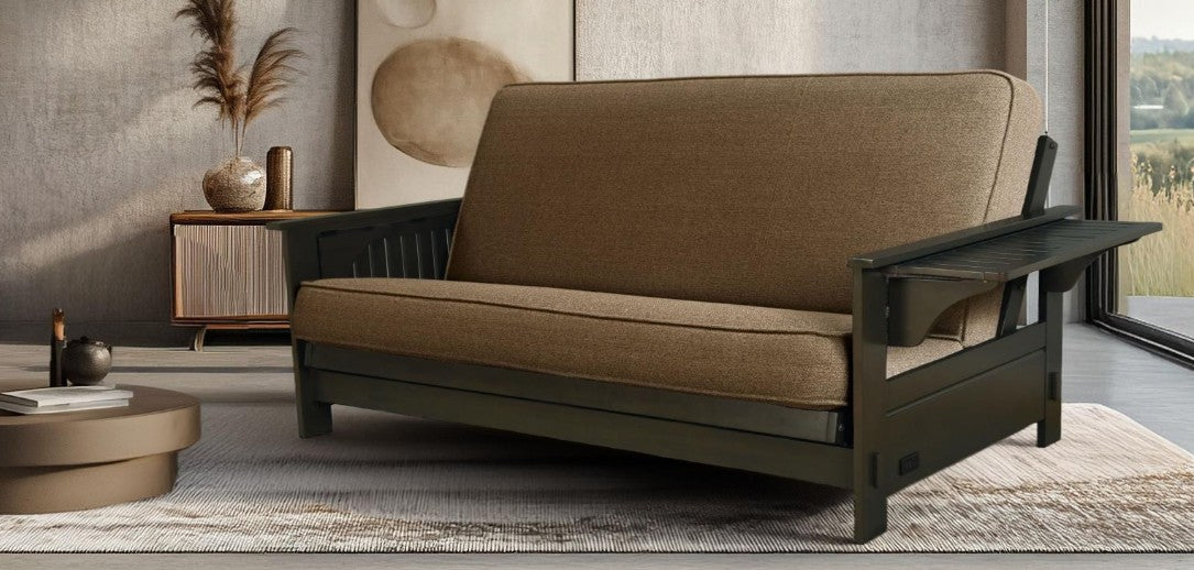 Jozie Studio Sleeper in Graystone Finish with Natural Beauty Taupestone Mattress - The Futon Store 