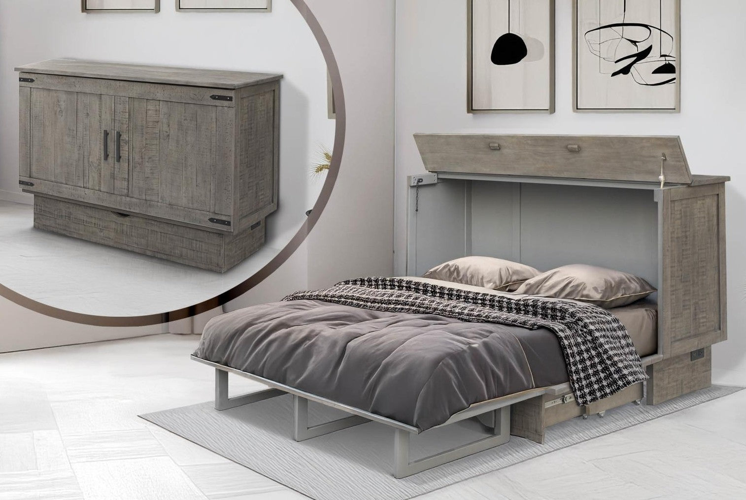 Cottage Creek Medison Queen Sleep Cabinet Bed Distressed Brown Tone Finish - The Futon Store 