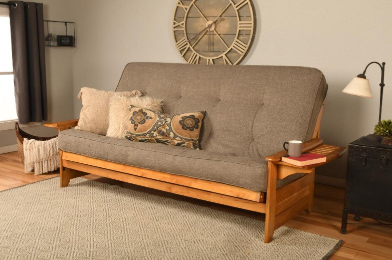 Phoenix Queen Futon Butternut Finish with Mattress - The Futon Store 