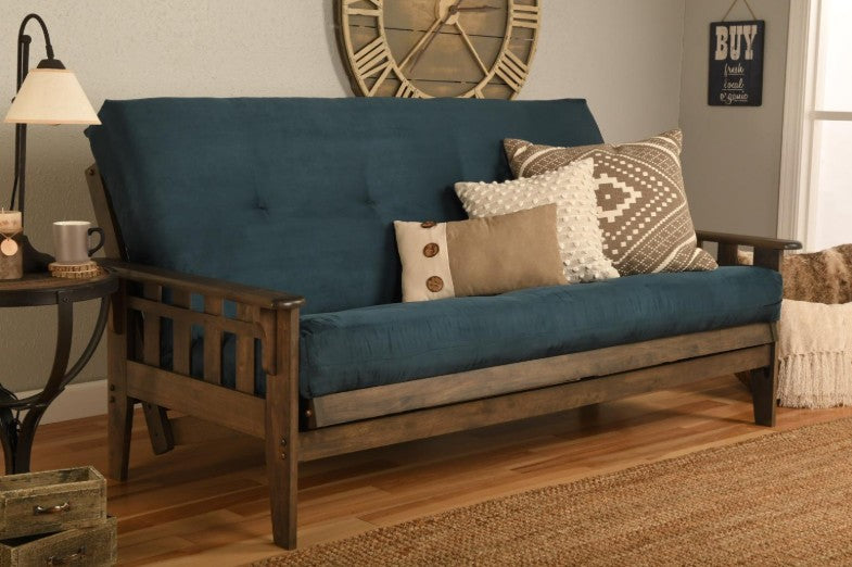 Queen Tucson Futon Rustic Walnut Finish with Mattress - The Futon Store 