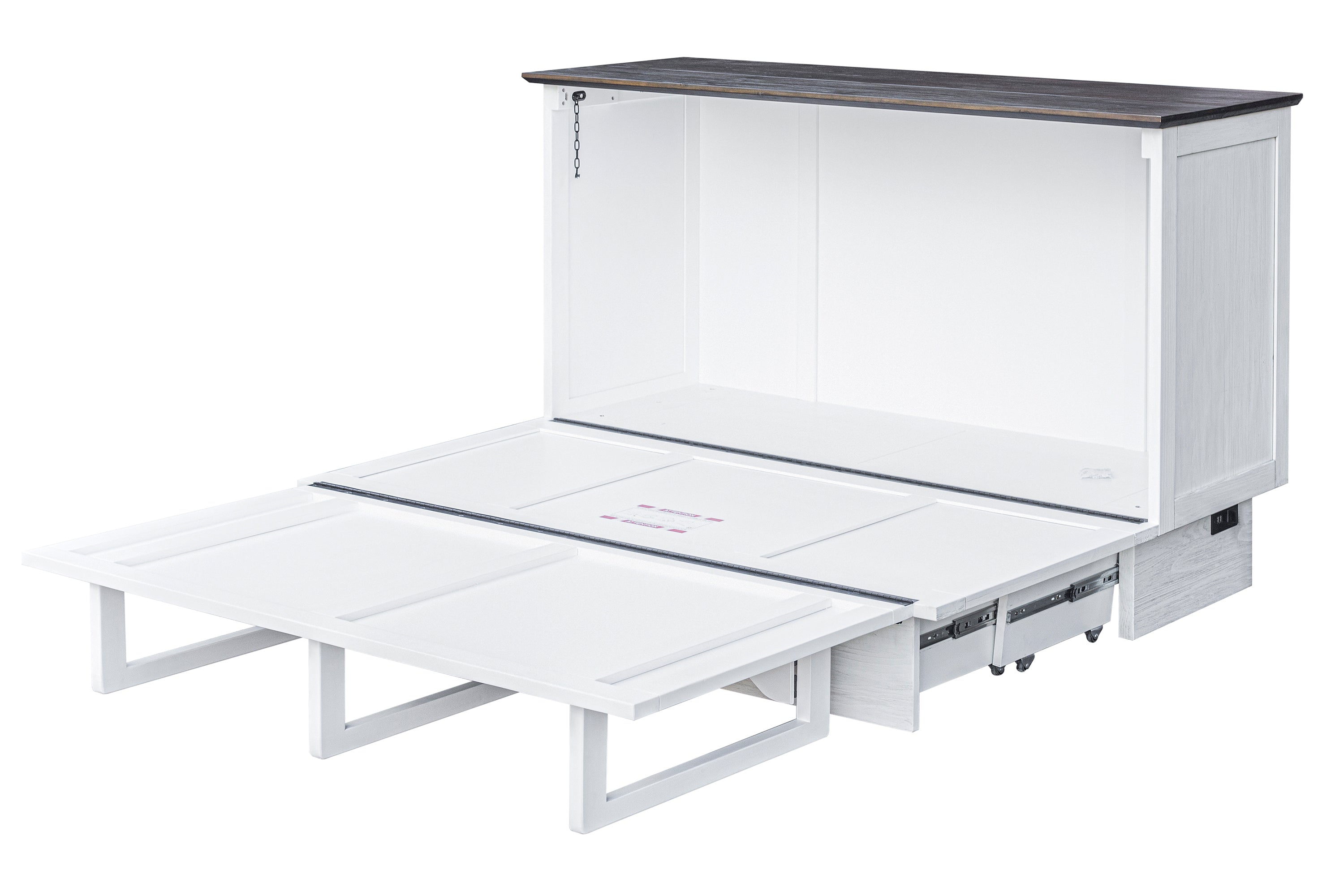 Cottage Creek Tuscany Queen Murphy Cabinet Bed 2-Tone Distressed White/Brown Finish - The Futon Store 