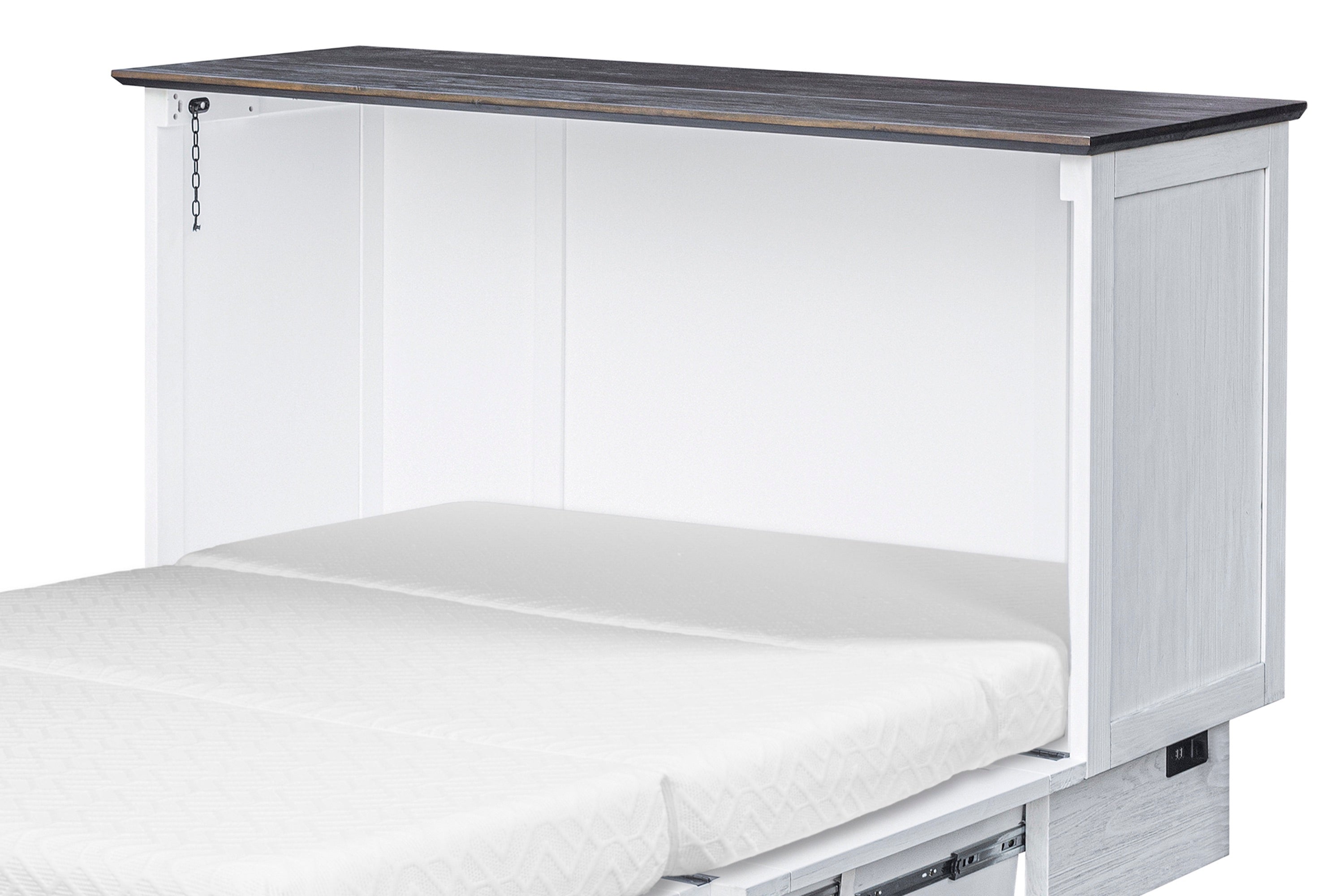 Cottage Creek Tuscany Queen Murphy Cabinet Bed 2-Tone Distressed White/Brown Finish - The Futon Store 