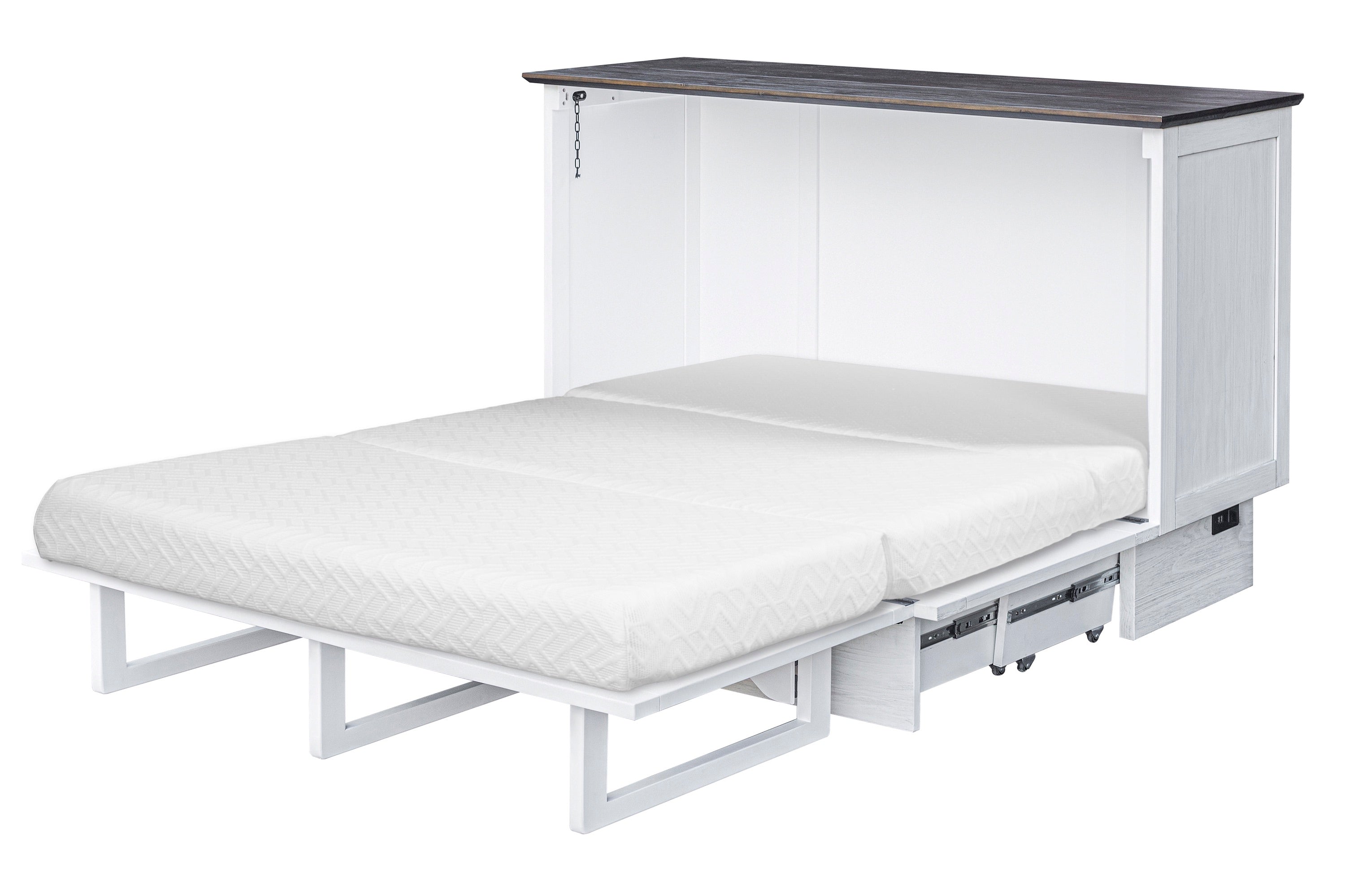 Cottage Creek Tuscany Queen Murphy Cabinet Bed 2-Tone Distressed White/Brown Finish - The Futon Store 
