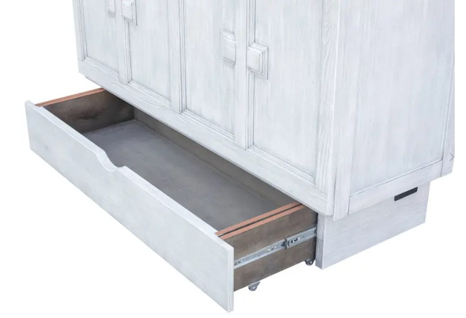 Cottage Creek Valencia Queen Sleep Cabinet Bed Distressed White Finish - The Futon Store 