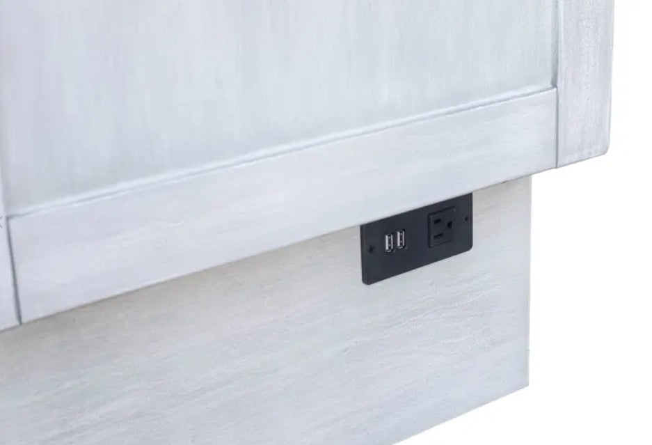 Cottage Creek Valencia Queen Sleep Cabinet Bed Distressed White Finish - The Futon Store 