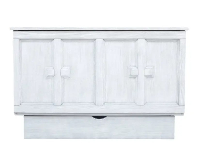 Cottage Creek Valencia Queen Sleep Cabinet Bed Distressed White Finish - The Futon Store 