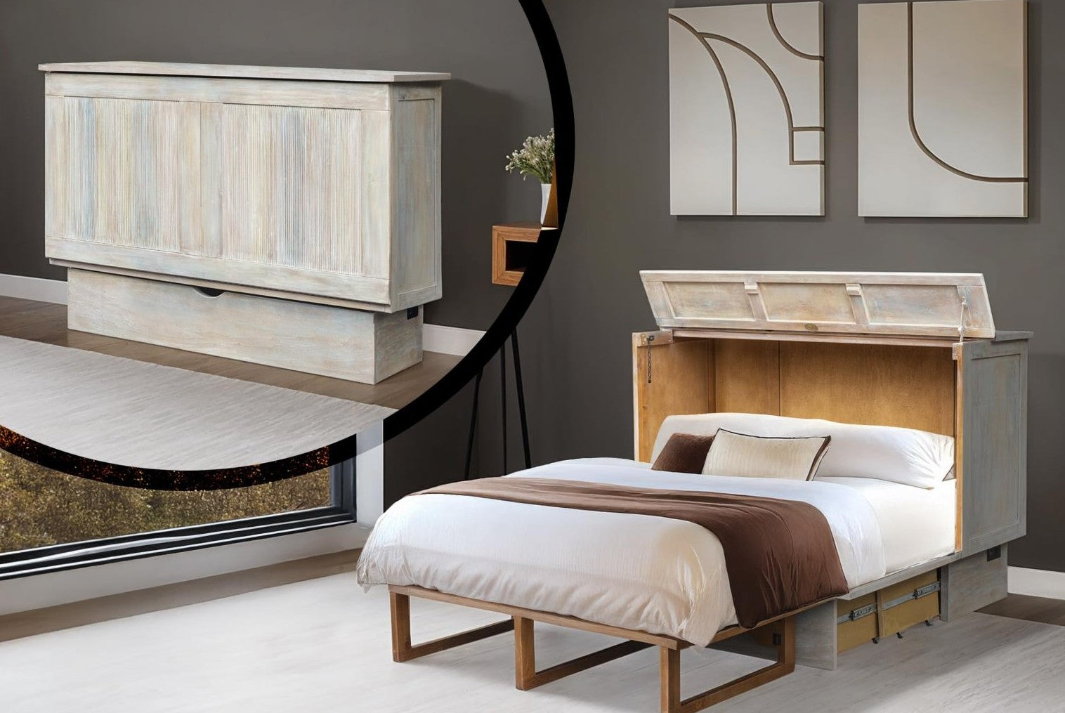 Cottage Creek Westport Queen Sleep Cabinet Bed Distressed Multi Tone Finish - The Futon Store 