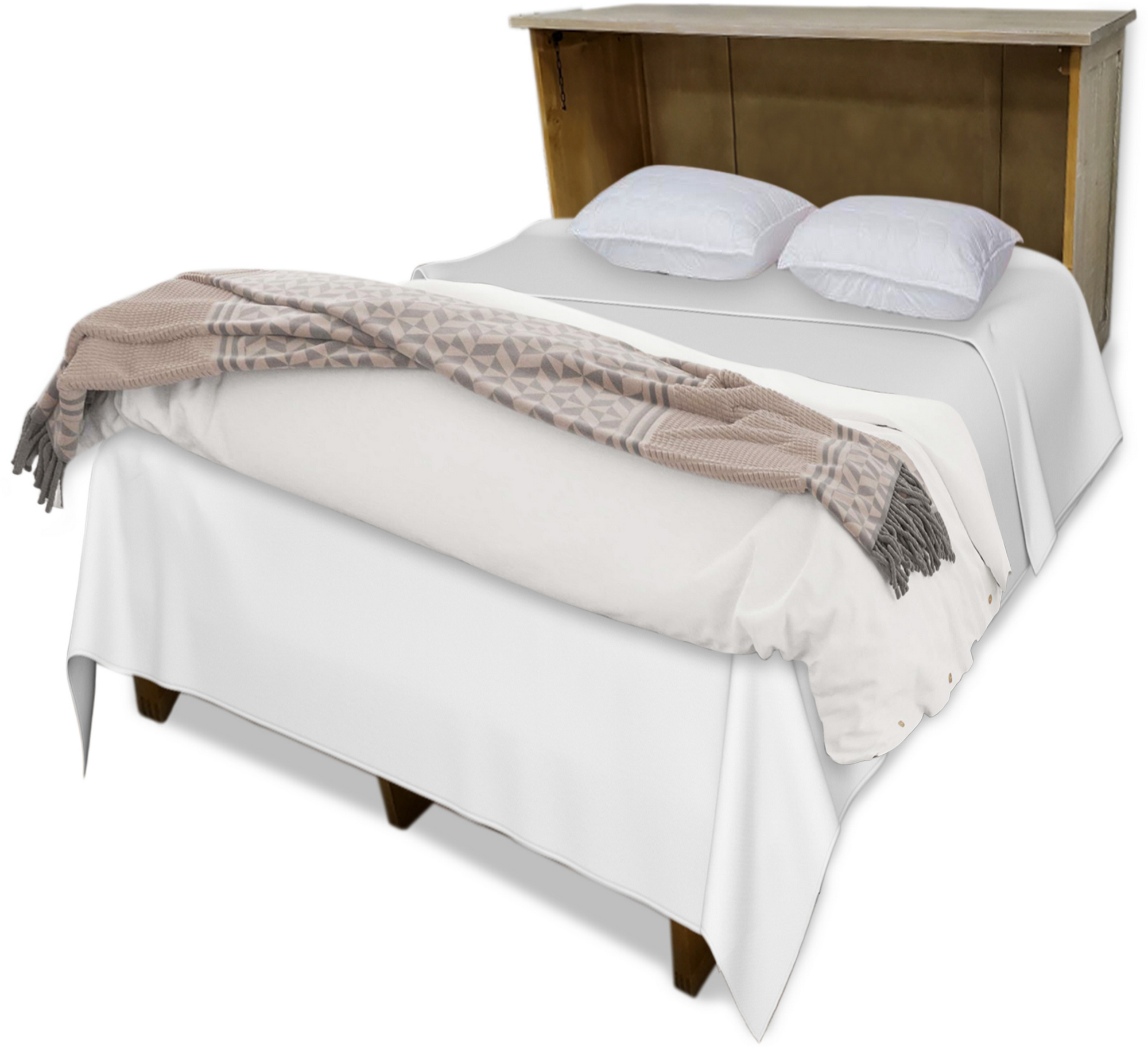 Cottage Creek Wilmington Queen Murphy Cabinet Bed Distressed Greige Finish - The Futon Store 